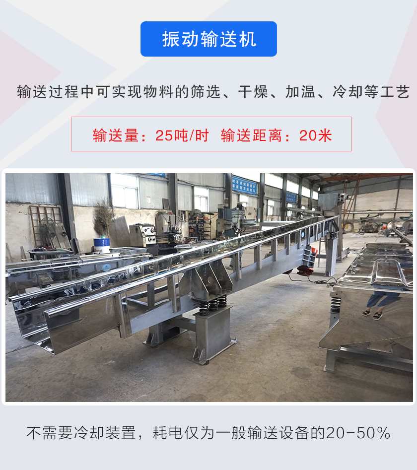 輸送過程中可實(shí)現(xiàn)物料的篩選、干燥、加溫、冷卻等工藝